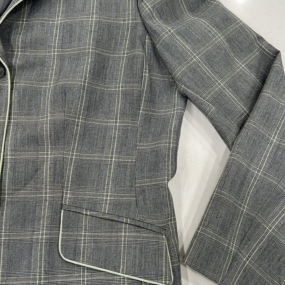 Vintage Le Suit Blazer Women’s Size 12 Gray Mint Plaid Long Sleeve Button Front - Picture 5 of 6